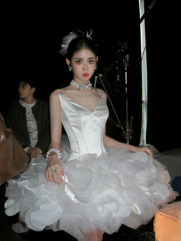 Cute A Line Strapless White Satin Tulle Short Party Dress Birthday Dress HZ1023